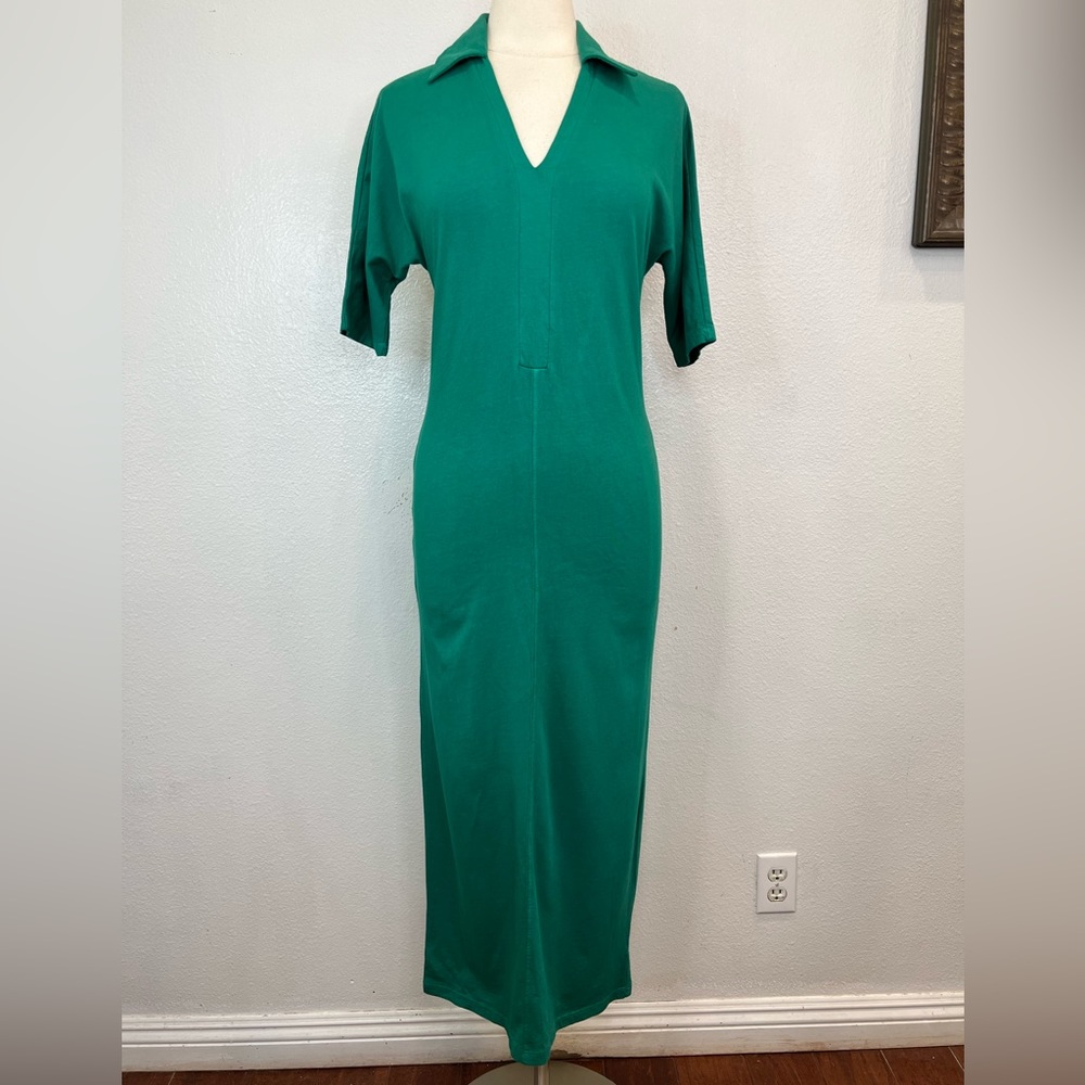Stateside Green Cotton Collared Tie Long Shirtdress Side‎ XS